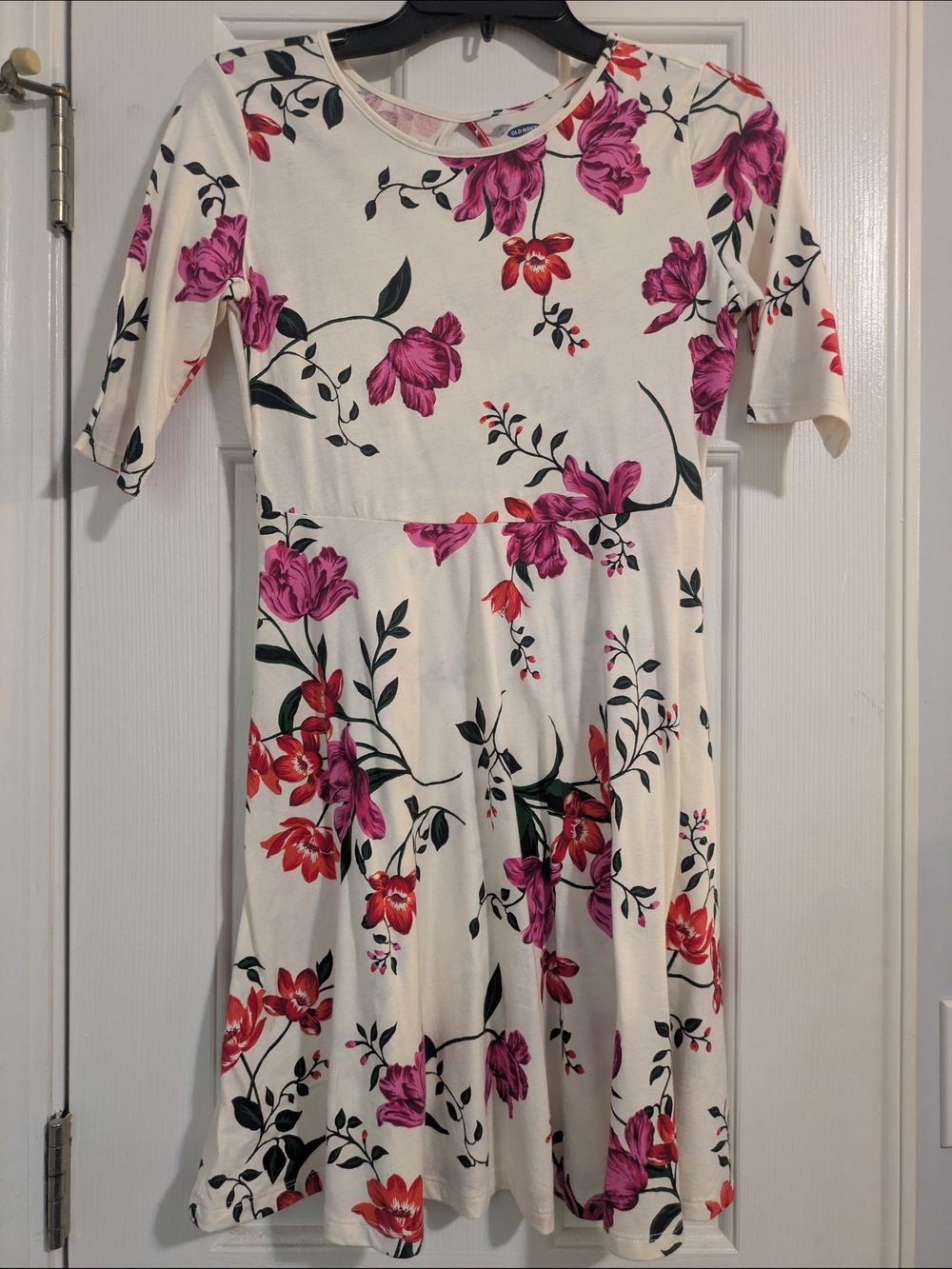 Old Navy Cream Dress with Pink and Red Floral Print